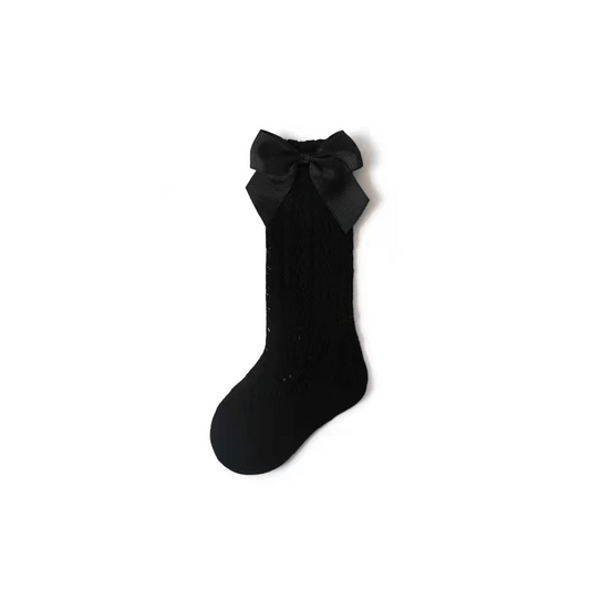 Knee-high mesh socks with bow Black