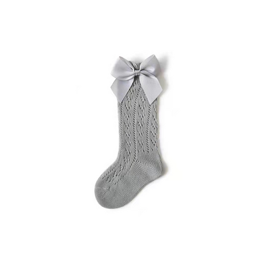 Knee-high mesh socks with bow Gray