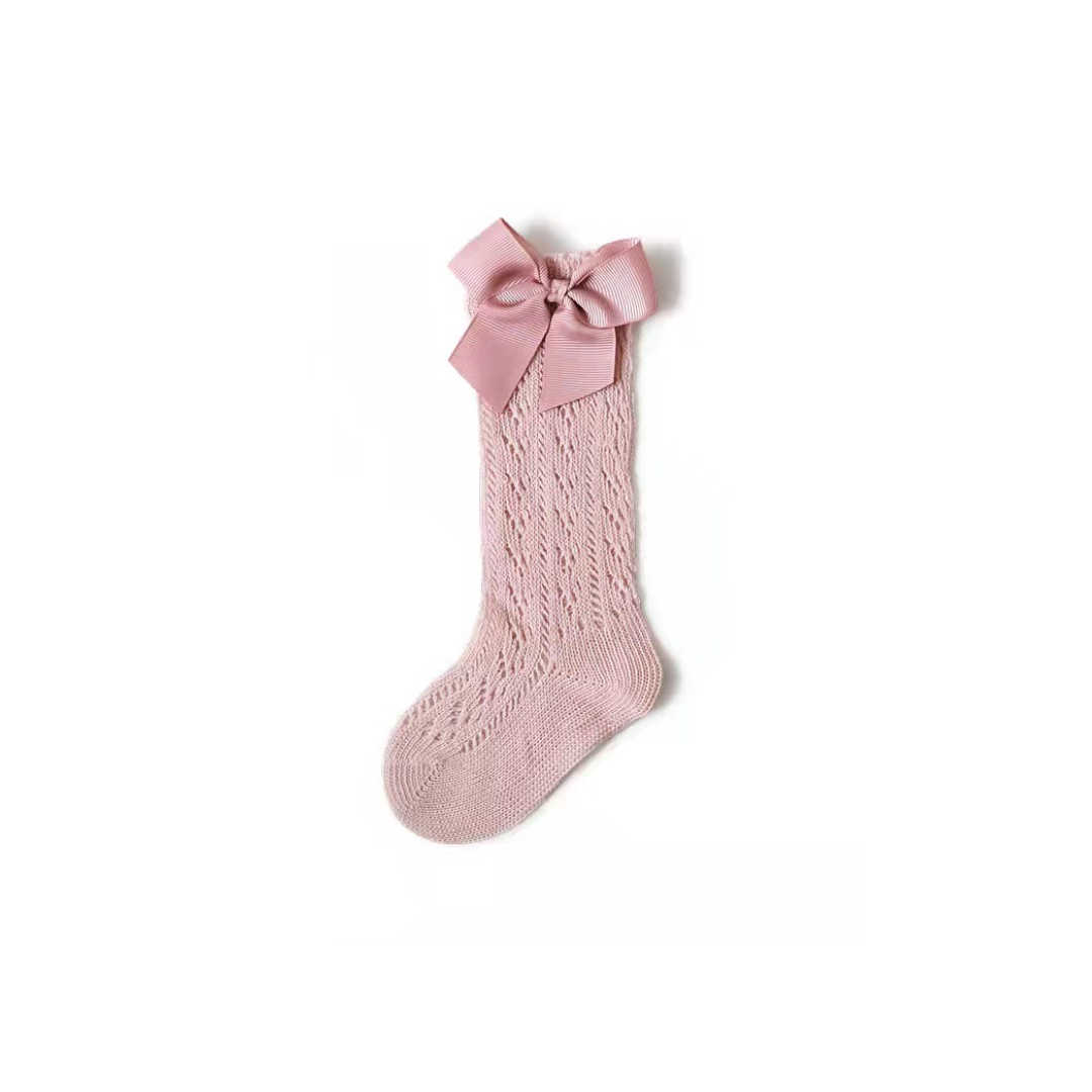 Knee-high mesh socks with bow Pink